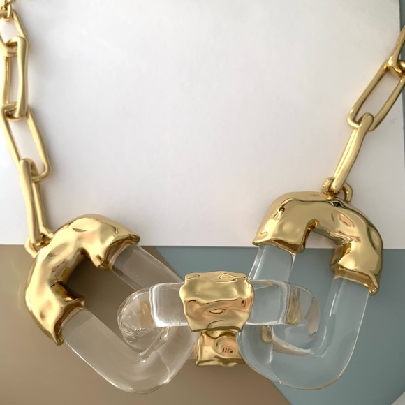 Alexis Bittar Jewelry - ALEXIS BITTAR • Clear Lucite Soft Link Crumpled Gold Necklace